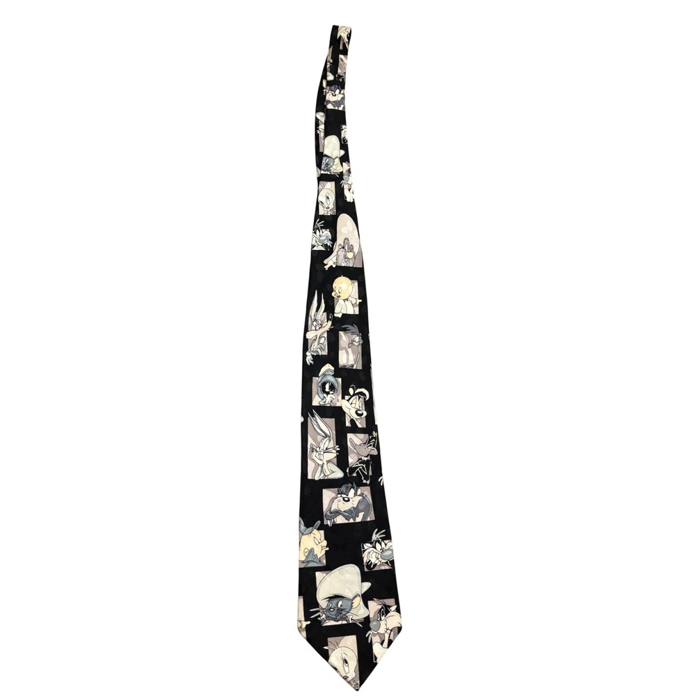 Vintage 1994 Looney Tunes Mania Silk tie bugs Bunny Daffy Duck Black 60" comic